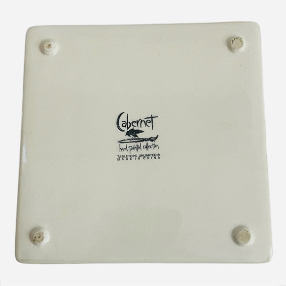 Pair of Tea Tiles Cabernet Tabletops Unlimited Hand Painted Ceramic Trivet Set - Picture 3 of 5